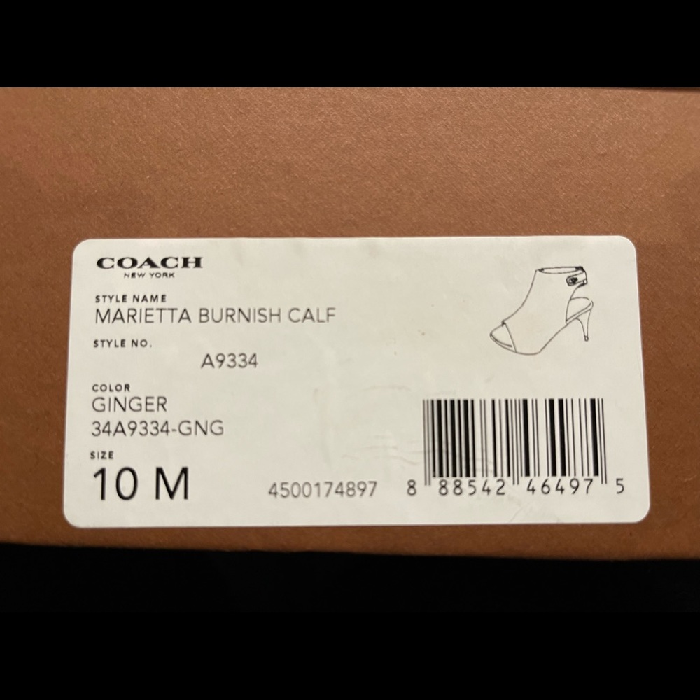 COACH VINTAGE Marietta Burnish Calf leather ginger peep toe kitten heels s10 NIB - Picture 2 of 11